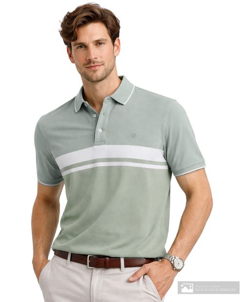 Camisa polo Izod slim fit verde rayada para hombre