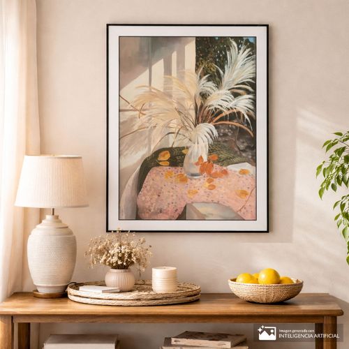 Cuadro decorativo de jarrón con plumas 61x80 cm