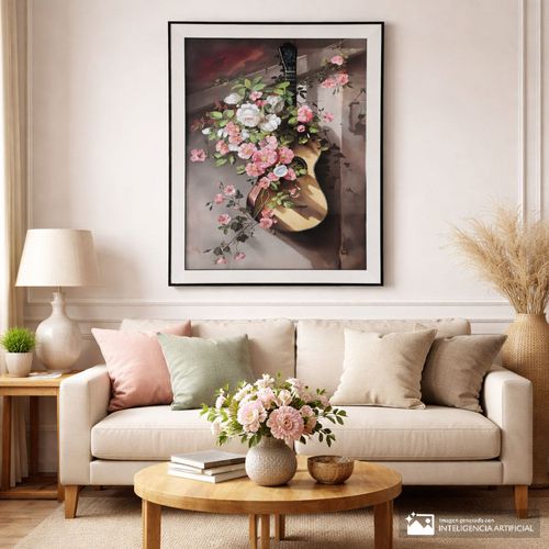 Cuadro decorativo guitarra con flores 61x80 cm