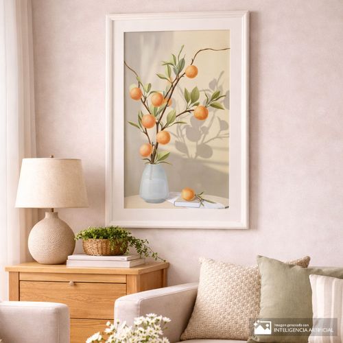 Cuadro decorativo florero con ramas de naranjo 53x74 cm