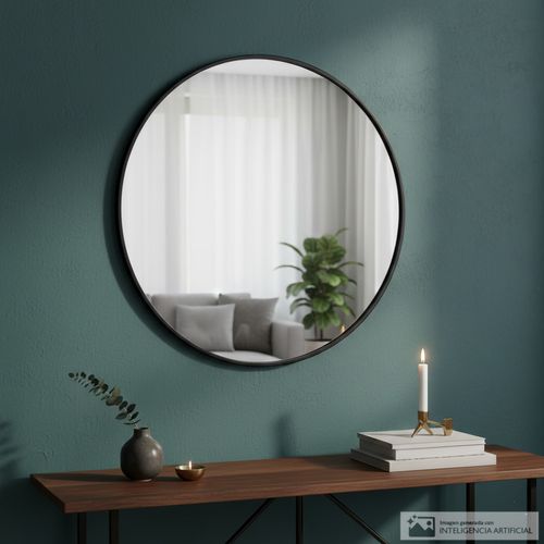 Espejo redondo marco negro 60 cm