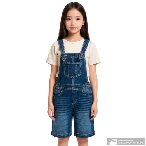 Overol azul denim con tirantes para niña