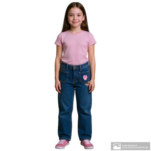 Pantalón azul wide leg bordado para niña