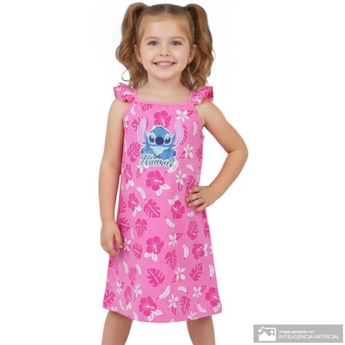 Vestido rosado con estampado de Stitch para niña