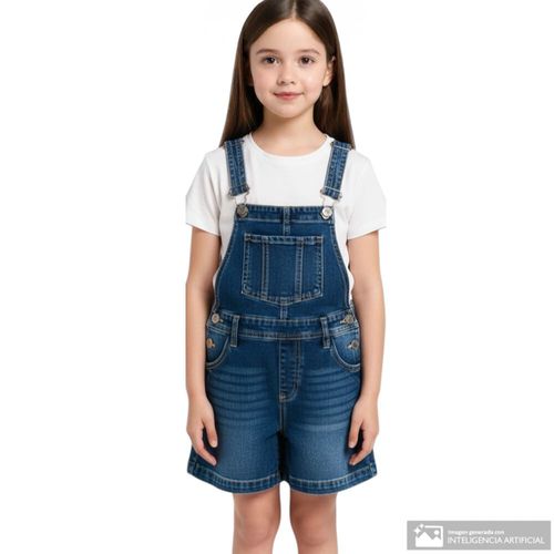 Overol azul denim con tirantes para niña