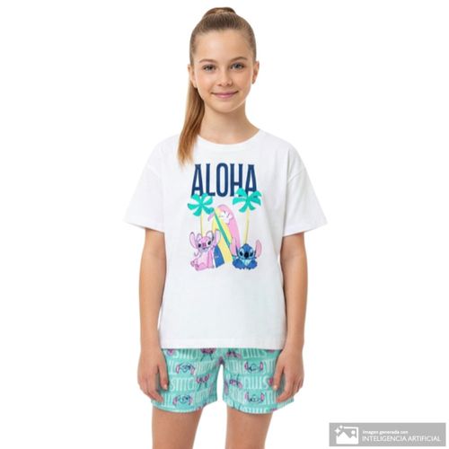 Pijama bicolor con estampado de Stitch para niña