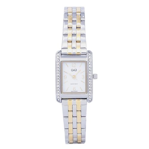 Reloj Q&Q análogo de metal combinado dorado y plateado para mujer