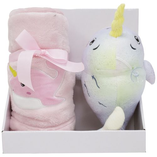 Frazada con peluche de narval para bebé