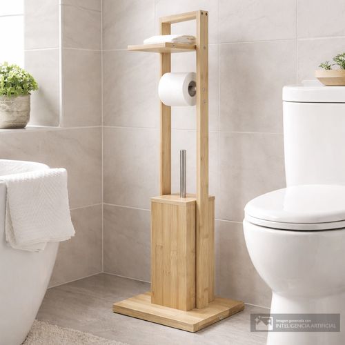 Soporte organizador de bambú para papel y cepillo de baño 24x20x83 cm
