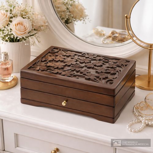 Joyero de madera con espejo 30x20x10.5 cm