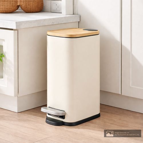 Basurero rectangular con tapa de bambú 5 litros