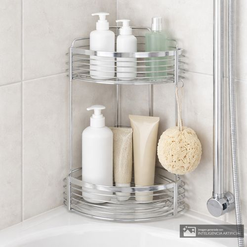 Organizador esquinero de acero inoxidable para baño 33x26x18 cm