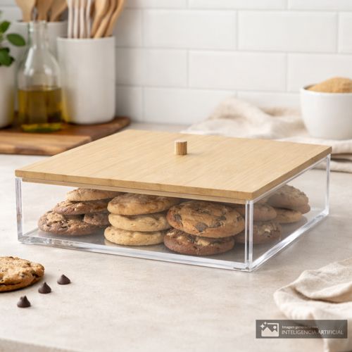 Frasco para almacenamiento con tapa de bambú 20x20x6.55 cm