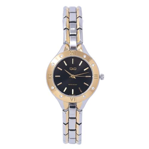 Reloj Q&Q análogo de metal combinado dorado y plateado para mujer