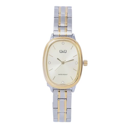 Reloj Q&Q análogo de metal combinado dorado y plateado para mujer