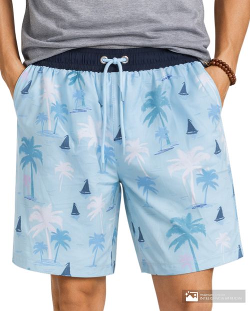 Calzoneta de baño Gents celeste con mini print de palmeras y veleros para hombre