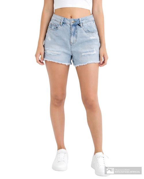 Short Orange denim celeste de cintura alta para mujer