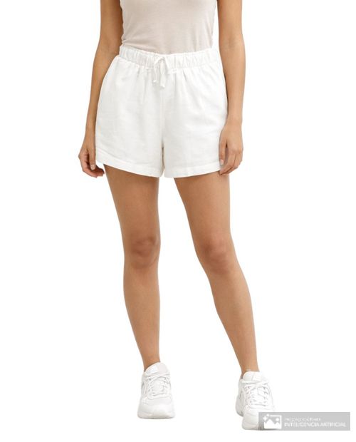 Short Orange pull on blanco de cintura alta para mujer