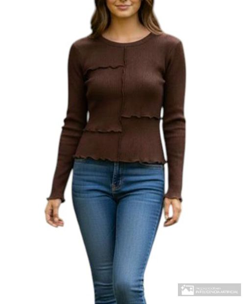 Blusa Orange casual café manga larga para mujer