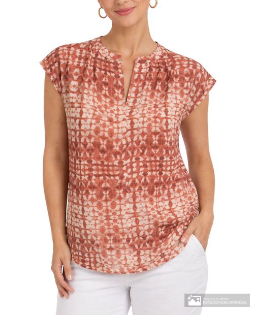 Blusa Sabrina túnica estampada manga corta para mujer