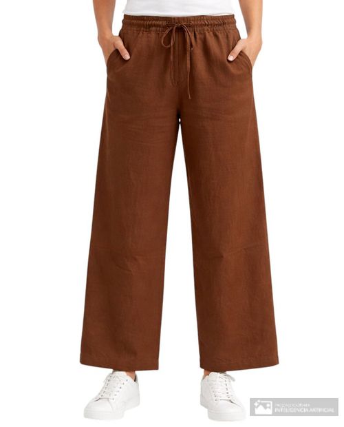 Pantalón Orange pull on café de cintura alta para mujer