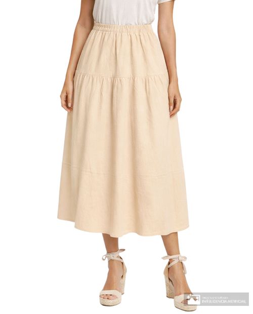 Falda Unexpected midi beige de cintura alta para mujer