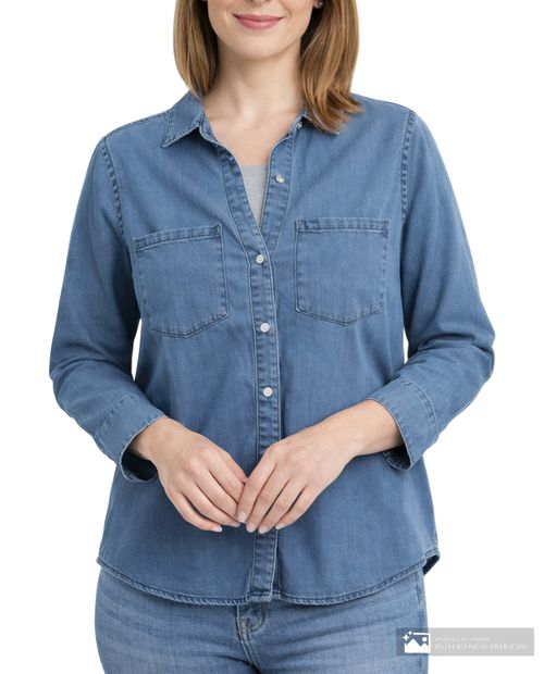 Blusa Nicolle camisera azul manga larga para mujer