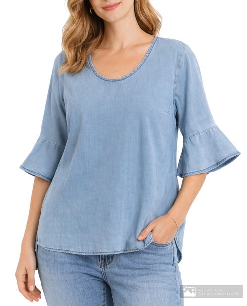 Blusa Nicolle casual celeste manga 3/4 para mujer