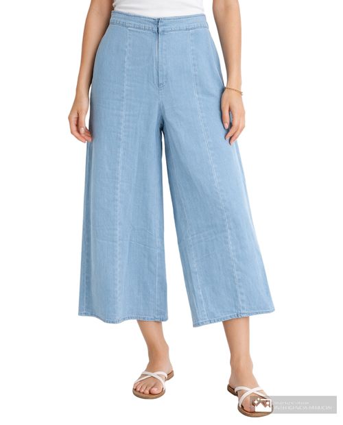 Pantalón Nicolle wide leg celeste de cintura alta para mujer