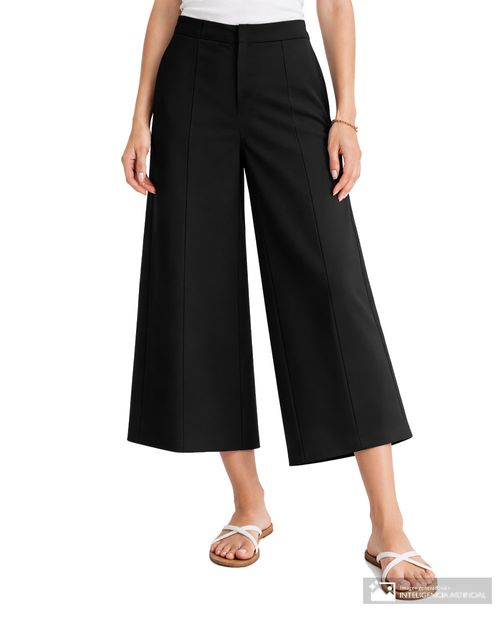 Pantalón Nicolle wide leg negro de cintura alta para mujer