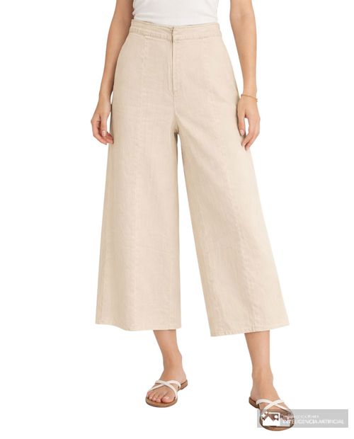 Pantalón Nicolle wide leg beige de cintura alta para mujer