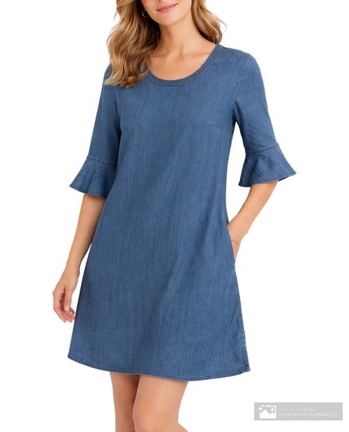 Vestido Nicolle formal azul manga 3/4 para mujer