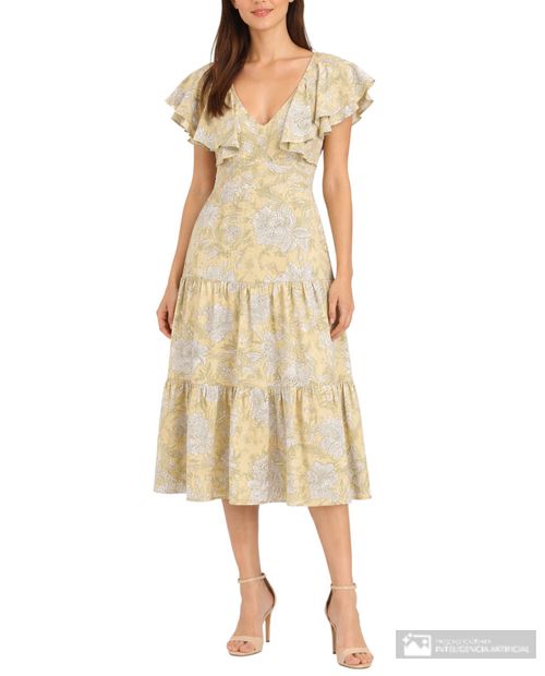 Vestido Sabrina midi estampado manga corta para mujer