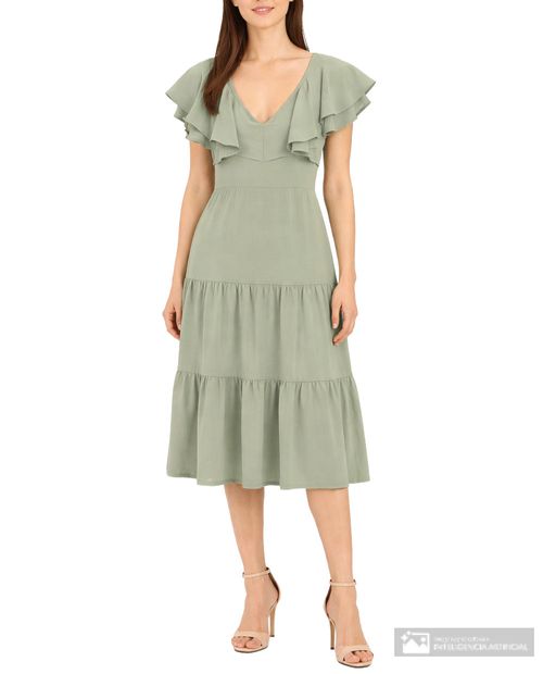 Vestido Sabrina midi verde manga corta para mujer