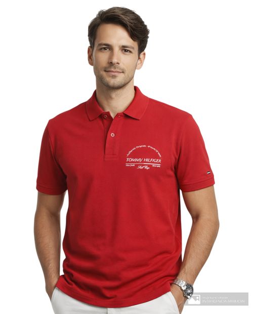 Camisa Polo Tommy Hilfiger slim fit roja sólida para hombre