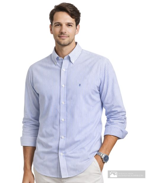 Camisa casual PuroEGO regular fit celeste rayada para hombre