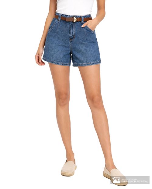 Short Nicolle denim azul de cintura alta para mujer