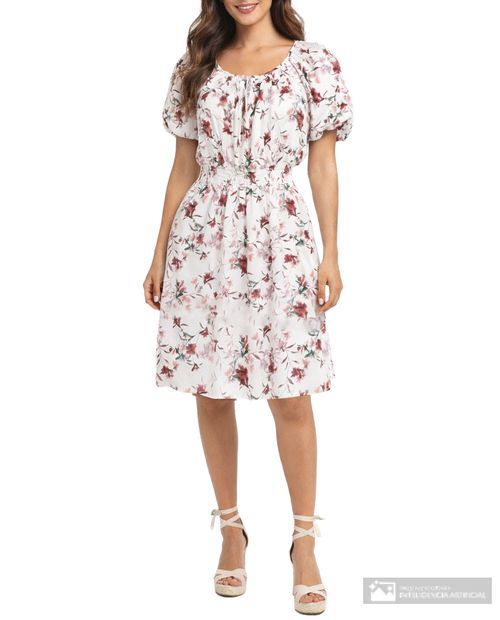 Vestido Connected Apparel formal estampado manga corta para mujer