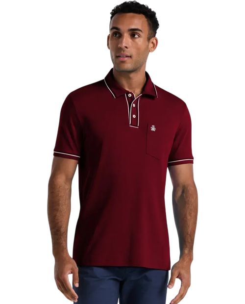 Camisa polo Penguin slim fit color vino sólida para hombre