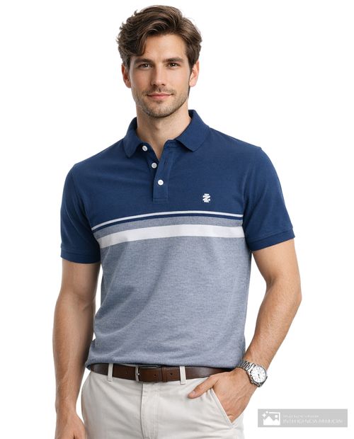 Camisa polo Izod azul navy color block para hombre