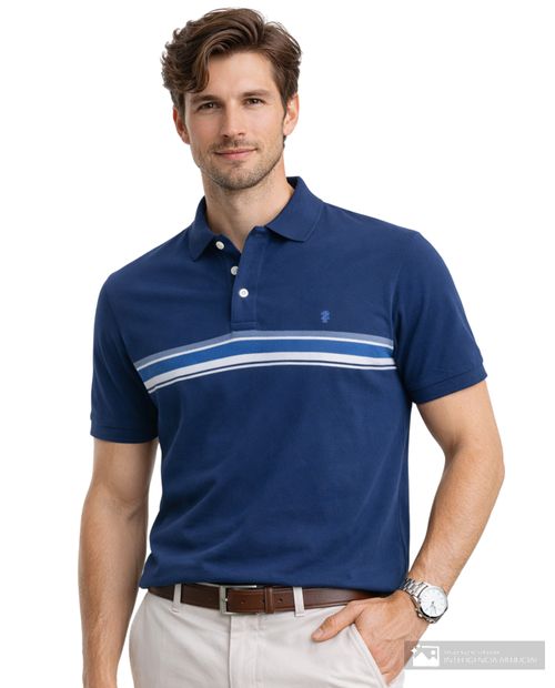 Camisa polo Izod classic fit azul navy rayada para hombre