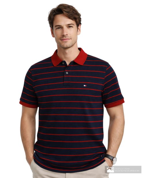 Camisa polo Tommy Hilfiger regular fit azul navy rayada para hombre