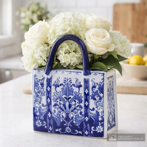 Florero de cerámica en forma de bolso 25x18 cm