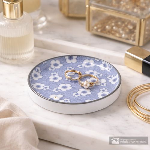 Bandeja de cerámica para joyas con diseño floral 8.5 cm