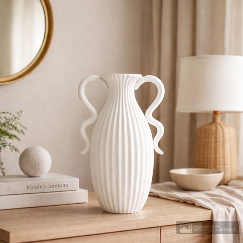 Jarrón decorativo de cerámica con asas 10x30 cm