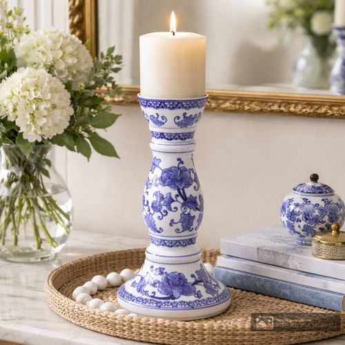 Portavela de cerámica con forma de pilar con diseño 13x26 cm