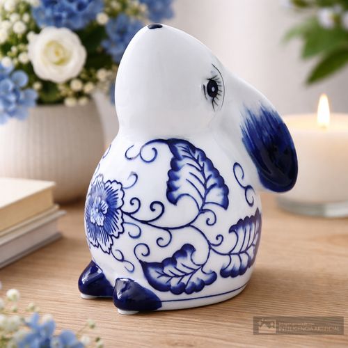 Conejo decorativo de cerámica con diseño 14x8 cm