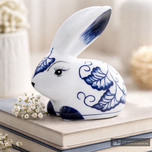 Conejo decorativo de cerámica con diseño 15x11 cm