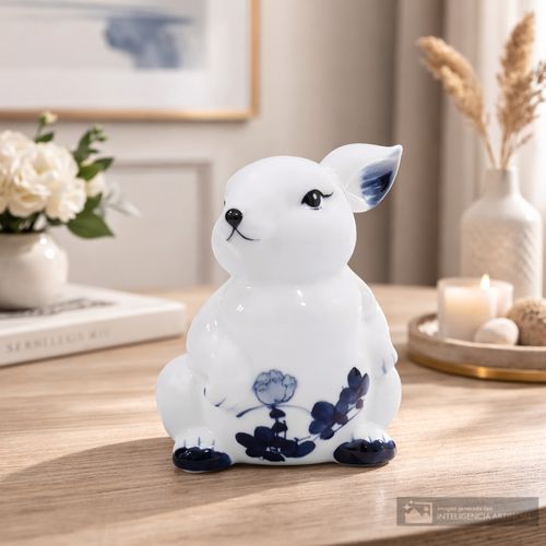 Conejo decorativo de cerámica con diseño floral 15x11 cm