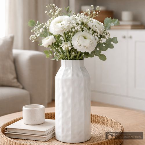 Florero decorativo de cerámica con diseño geométrico 25x9 cm